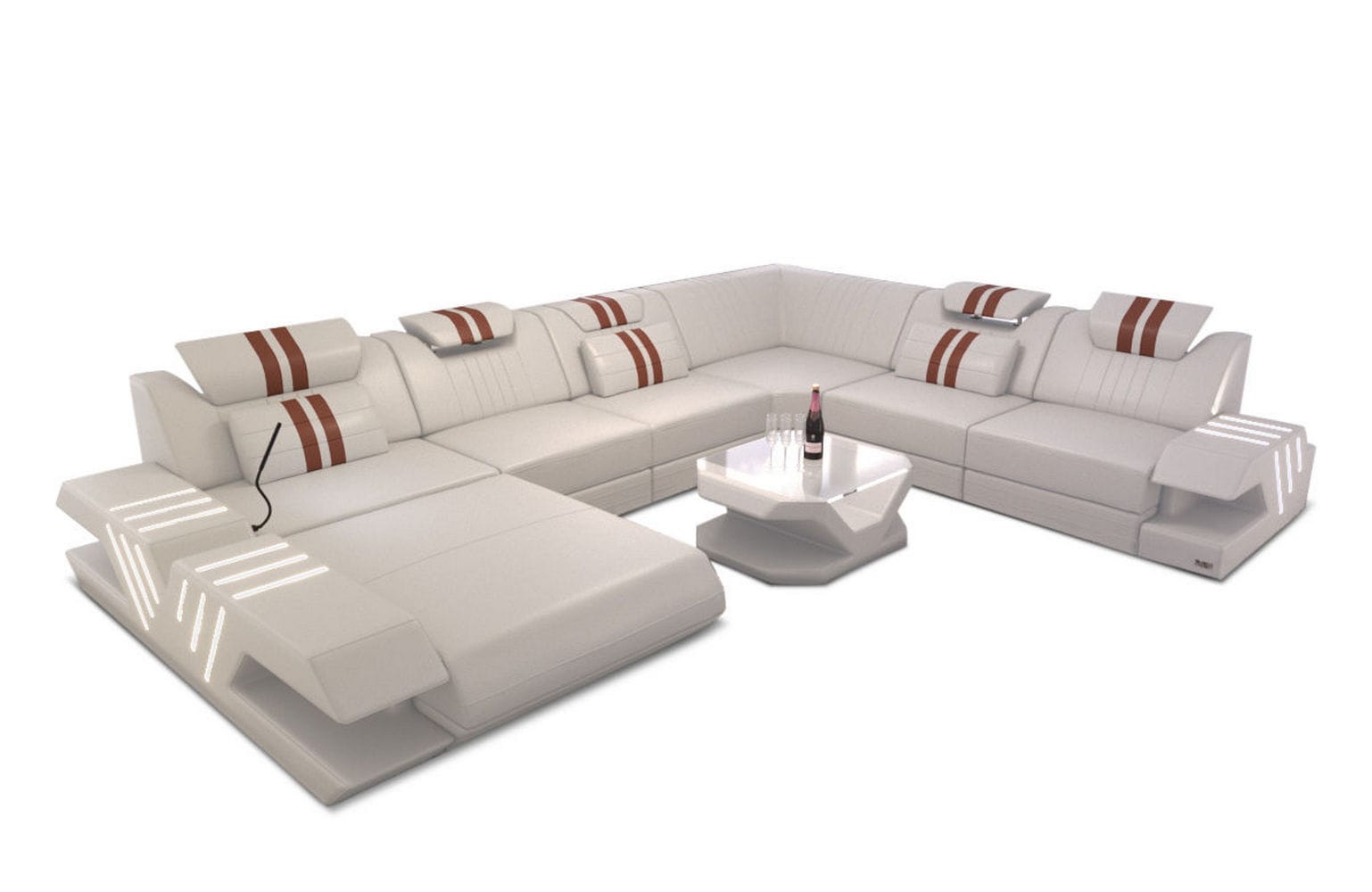 Mega Wohnlandschaft Venedig XXL – Leder Sofa beige-hellbraun