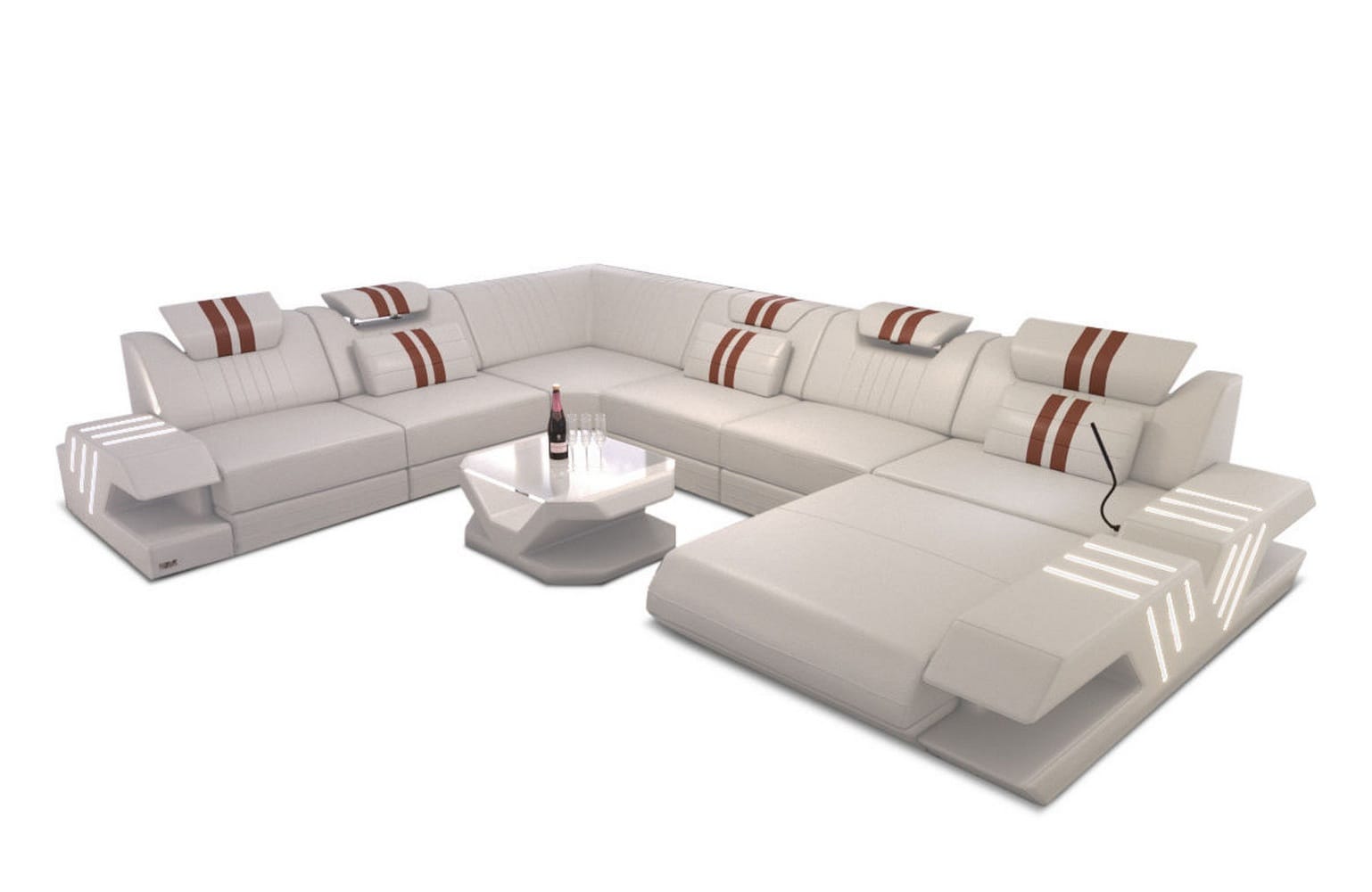 Mega Wohnlandschaft Venedig XXL – Leder Sofa beige-hellbraun