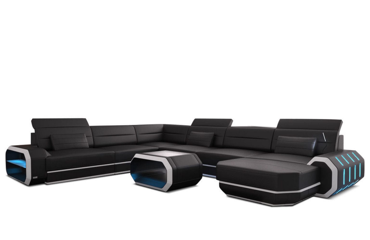 XL Wohnlandschaft Roma mit LED – Komfort & Stil schwarz-weiß