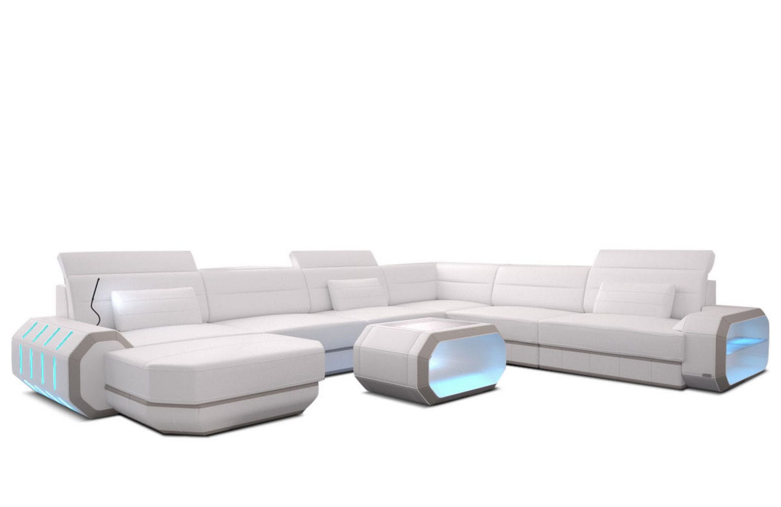 XL Wohnlandschaft Roma mit LED – Komfort & Stil weiß-beige