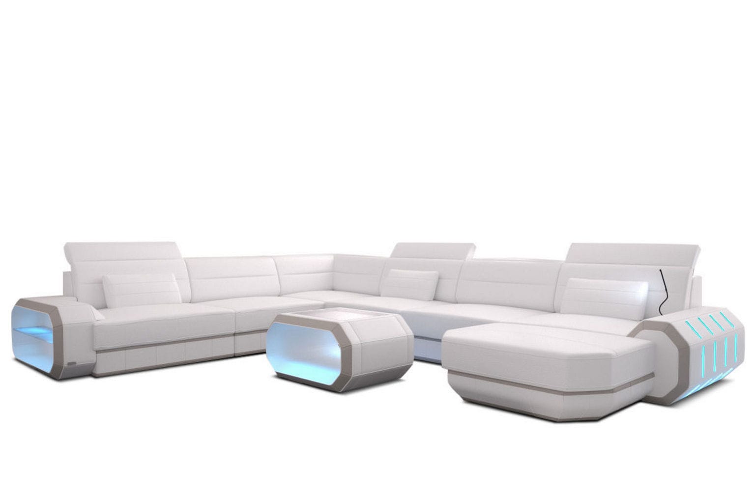 XL Wohnlandschaft Roma mit LED – Komfort & Stil weiß-beige