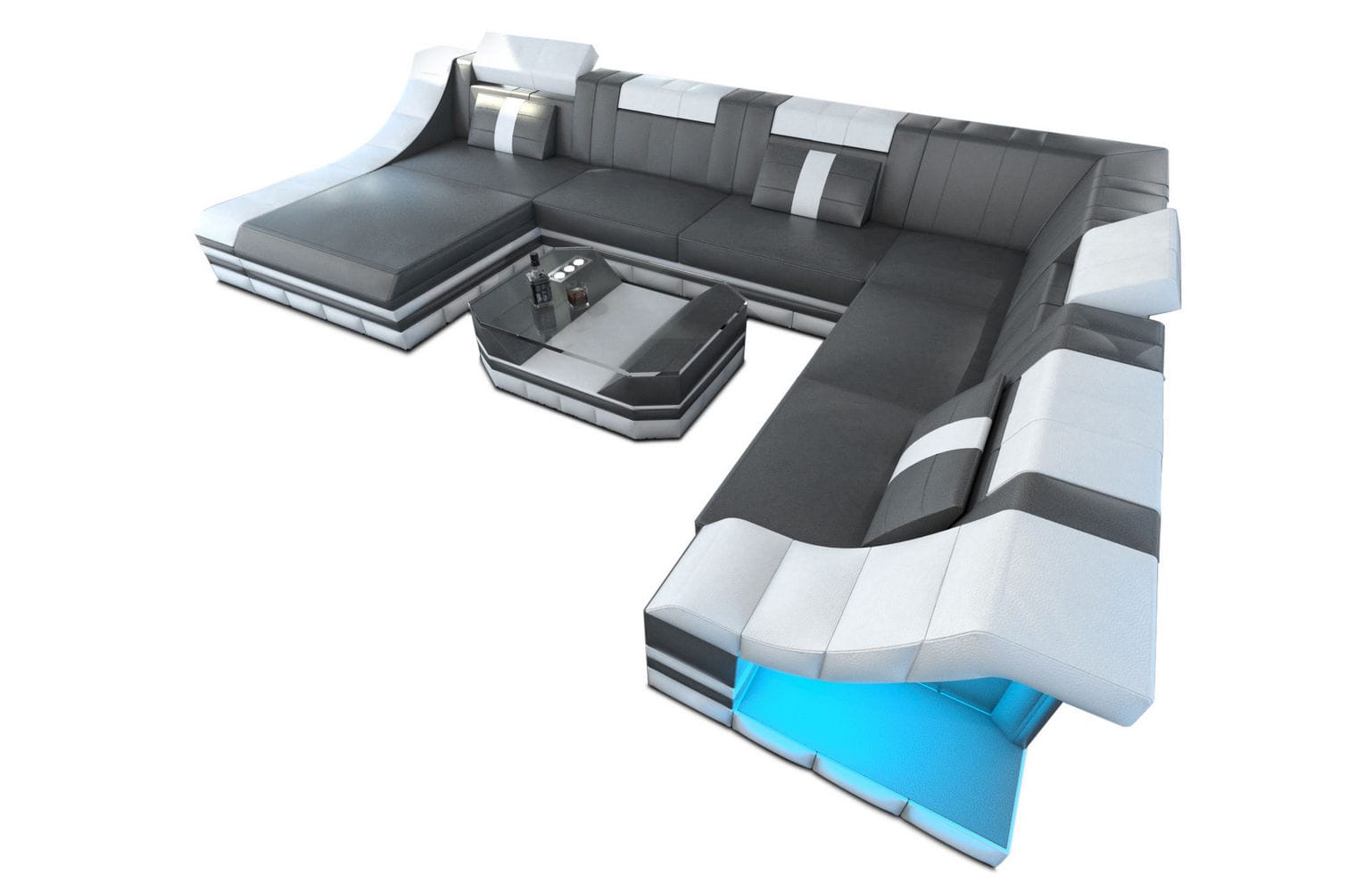 Design Wohnlandschaft Turino XL mit LED grau-weiß