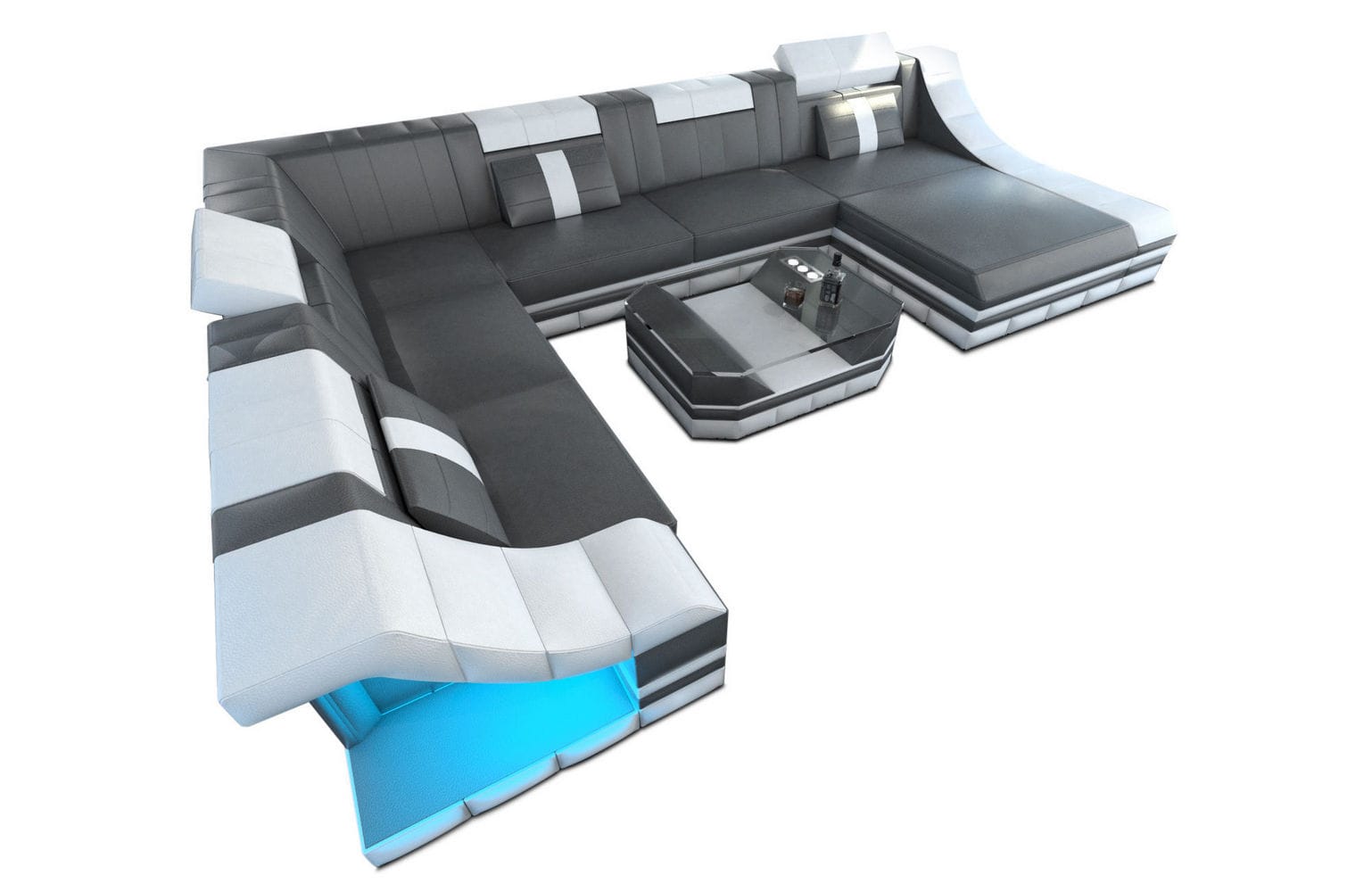 Design Wohnlandschaft Turino XL mit LED grau-weiß
